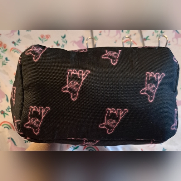 EUC Y2K Betsey Johnson Black & Pink Bulldog Frenchie School Work Lined Lunch Bag - Picture 3 of 7
